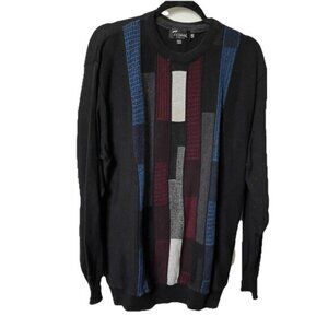Vintage Tosani Sweater Mens L Black Cotton Knit Grandpa 90s Made in Canada Cabin
